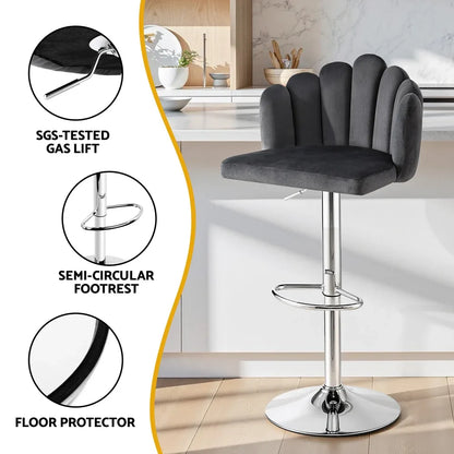 Artiss Bar Stool X2 Kitchen Dining Counter Gaslift Chair Adjustable Velvet Grey - Mekamart Australia