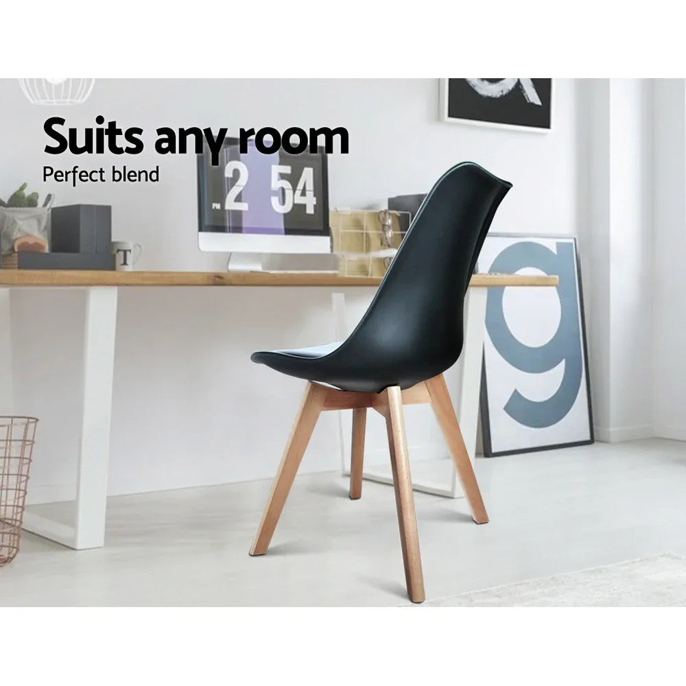 Artiss Dining Chairs Set of 4 Leather Plastic DSW Replica Wooden Black - Mekamart Australia