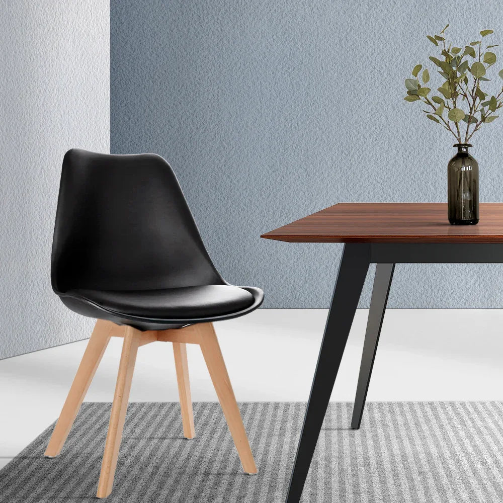 Artiss Dining Chairs Set of 4 Leather Plastic DSW Replica Wooden Black - Mekamart Australia