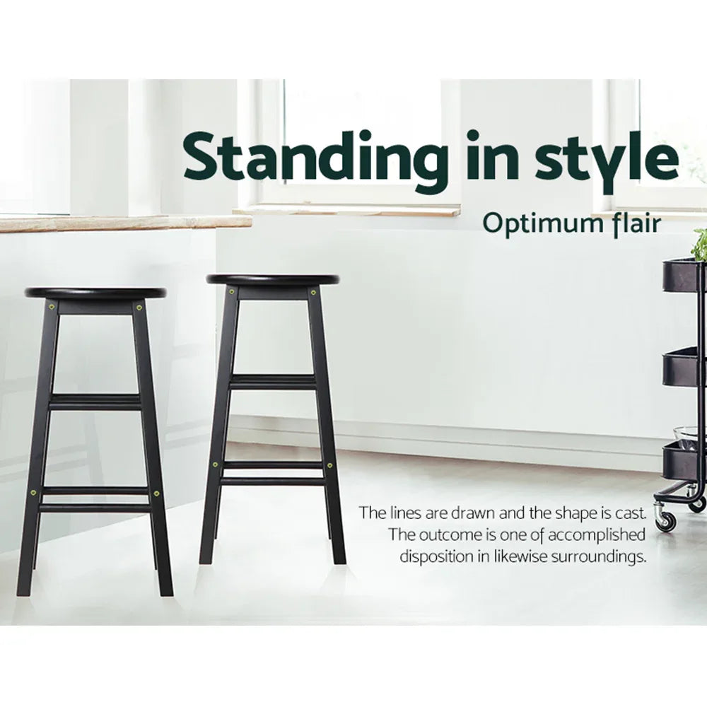 Artiss 2x Bar Stools Round Chairs Wooden Black - Mekamart Australia
