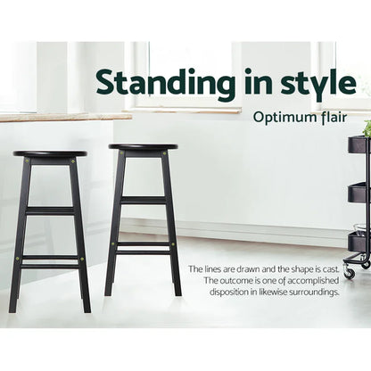 Artiss 2x Bar Stools Round Chairs Wooden Black - Mekamart Australia