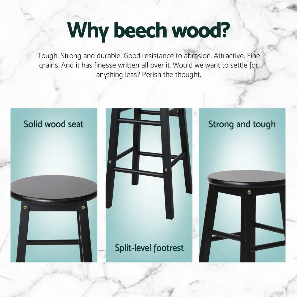 Artiss 4x Bar Stools Round Chairs Wooden Black - Mekamart Australia