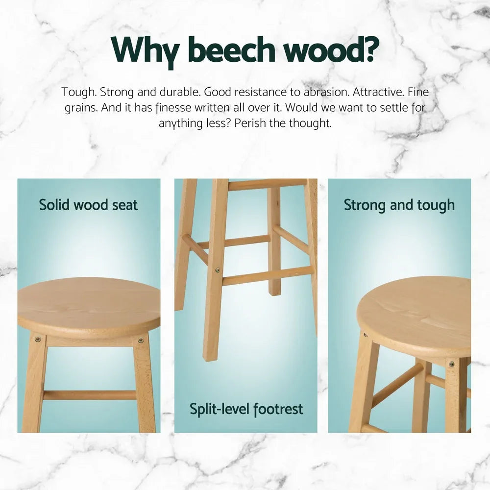 Artiss 4x Bar Stools Round Chairs Wooden Nature - Mekamart Australia