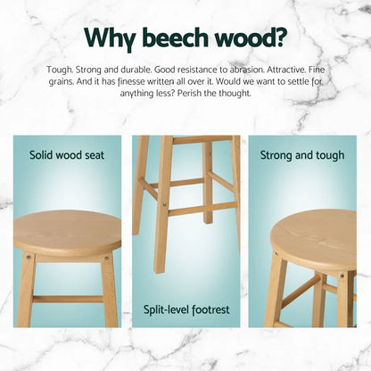 Artiss 4x Bar Stools Round Chairs Wooden Nature - Mekamart Australia