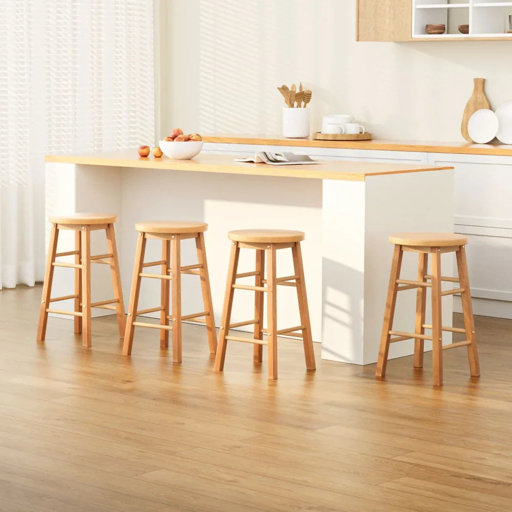 Artiss 4x Bar Stools Round Chairs Wooden Nature - Mekamart Australia