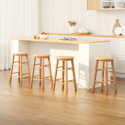 Artiss 4x Bar Stools Round Chairs Wooden Nature - Mekamart Australia