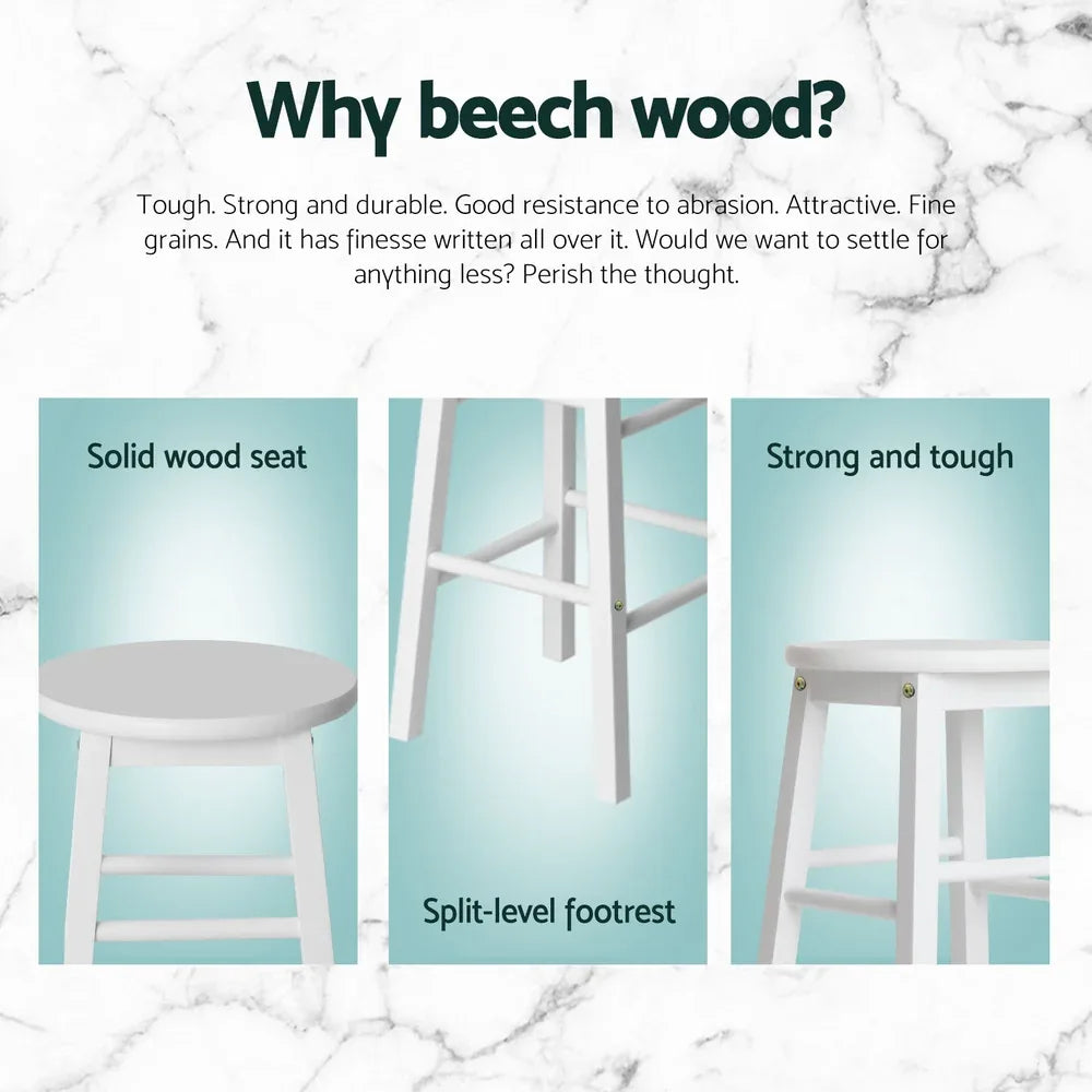 Artiss 4x Bar Stools Round Chairs Wooden White - Mekamart Australia