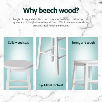 Artiss 4x Bar Stools Round Chairs Wooden White - Mekamart Australia