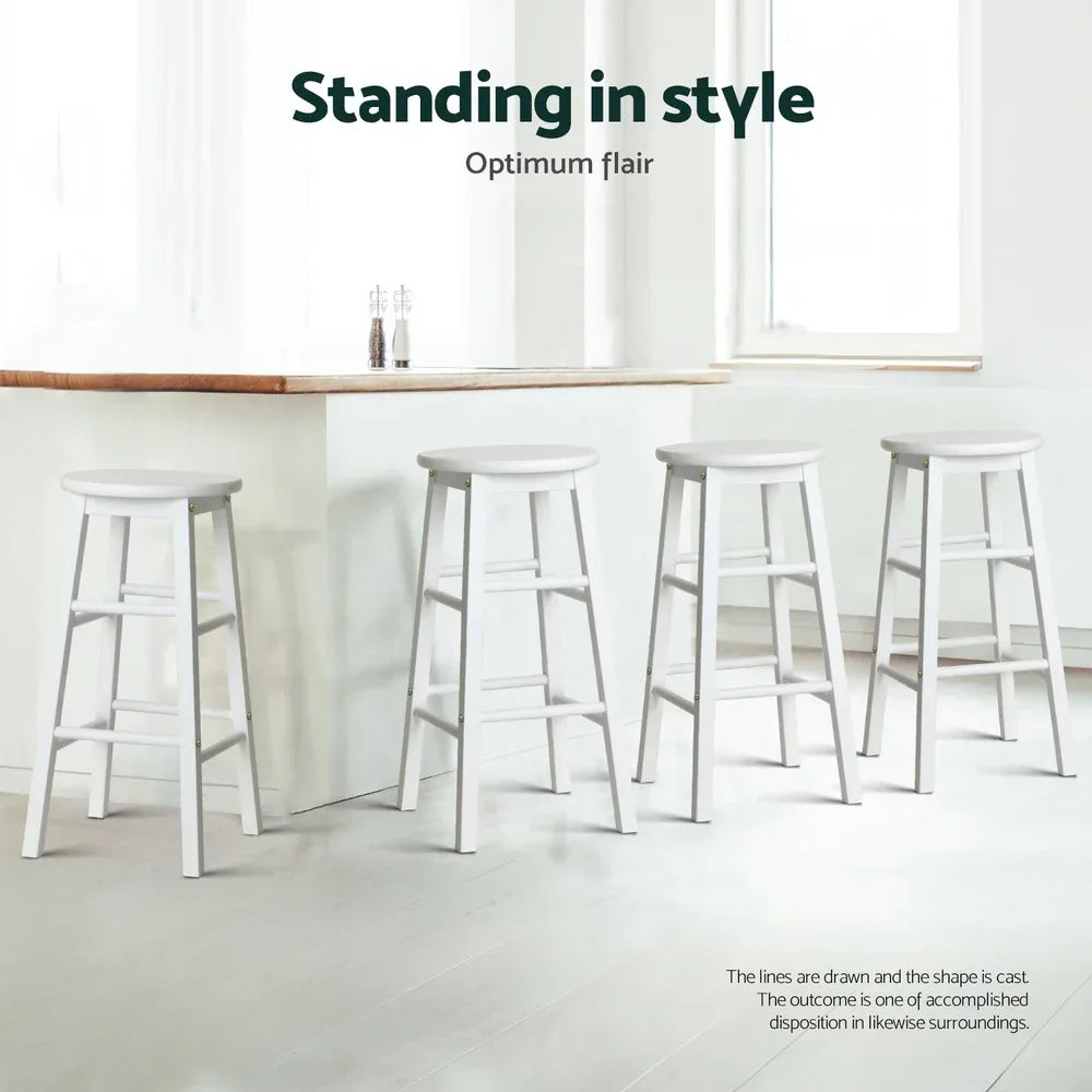 Artiss 4x Bar Stools Round Chairs Wooden White - Mekamart Australia