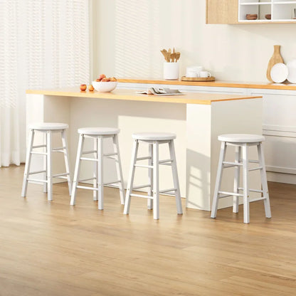 Artiss 4x Bar Stools Round Chairs Wooden White - Mekamart Australia