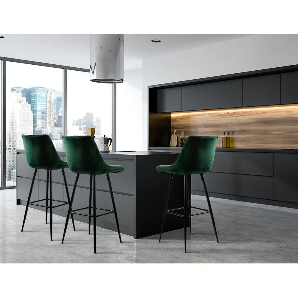 Artiss 2x Bar Stools Velvet Chairs Green - Mekamart Australia