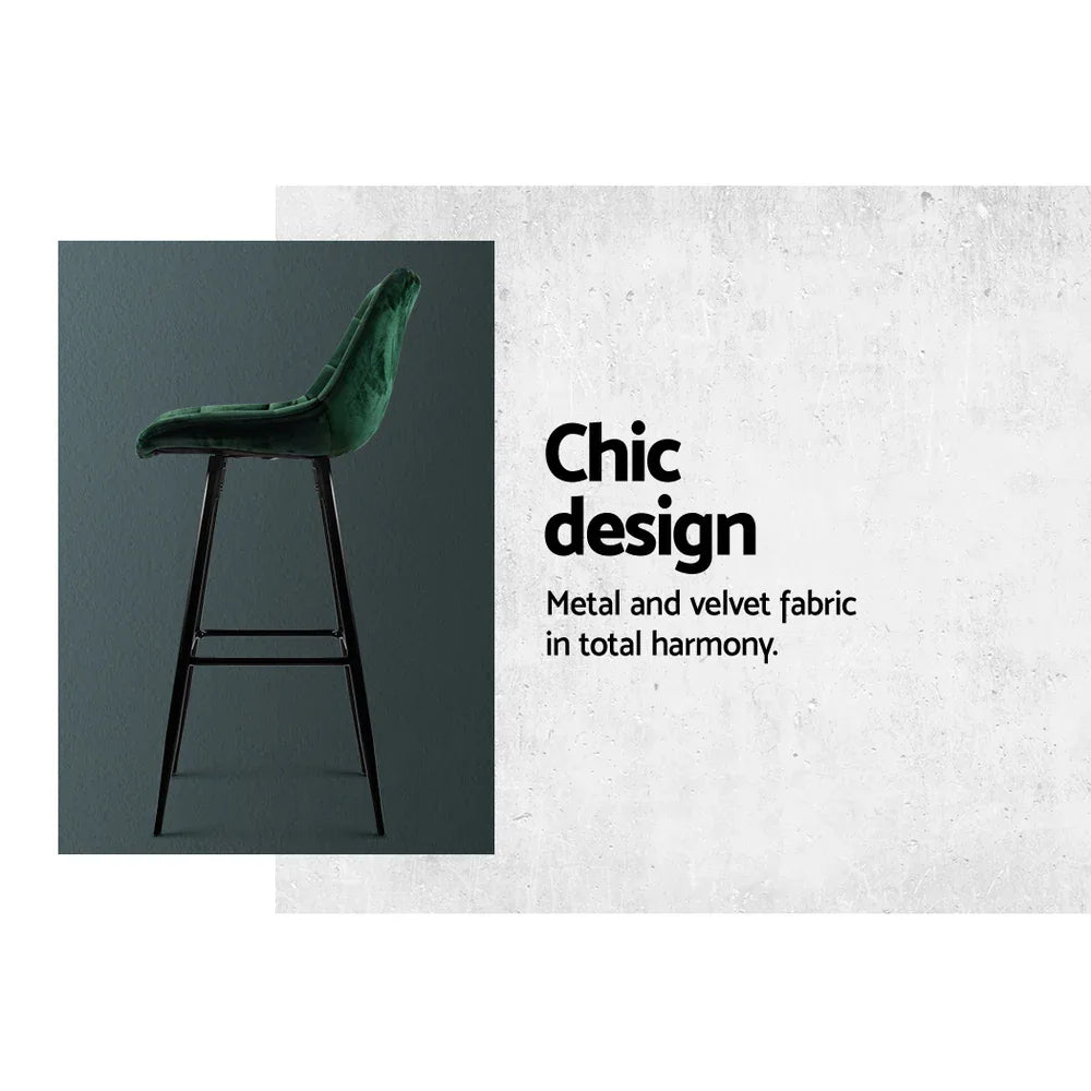 Artiss 2x Bar Stools Velvet Chairs Green - Mekamart Australia