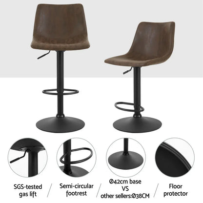 Artiss 4x Bar Stools Vintage Leather Swivel Gas Lift Brown - Mekamart Australia