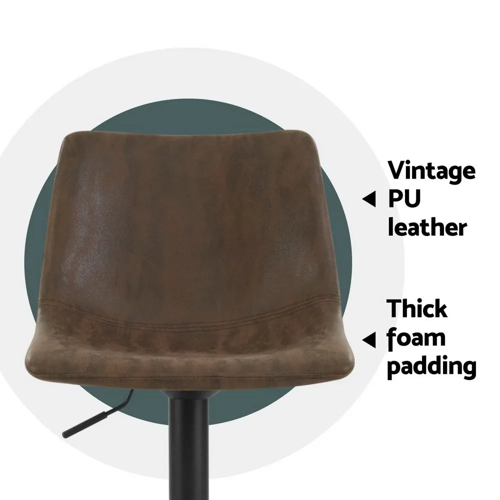 Artiss 4x Bar Stools Vintage Leather Swivel Gas Lift Brown - Mekamart Australia