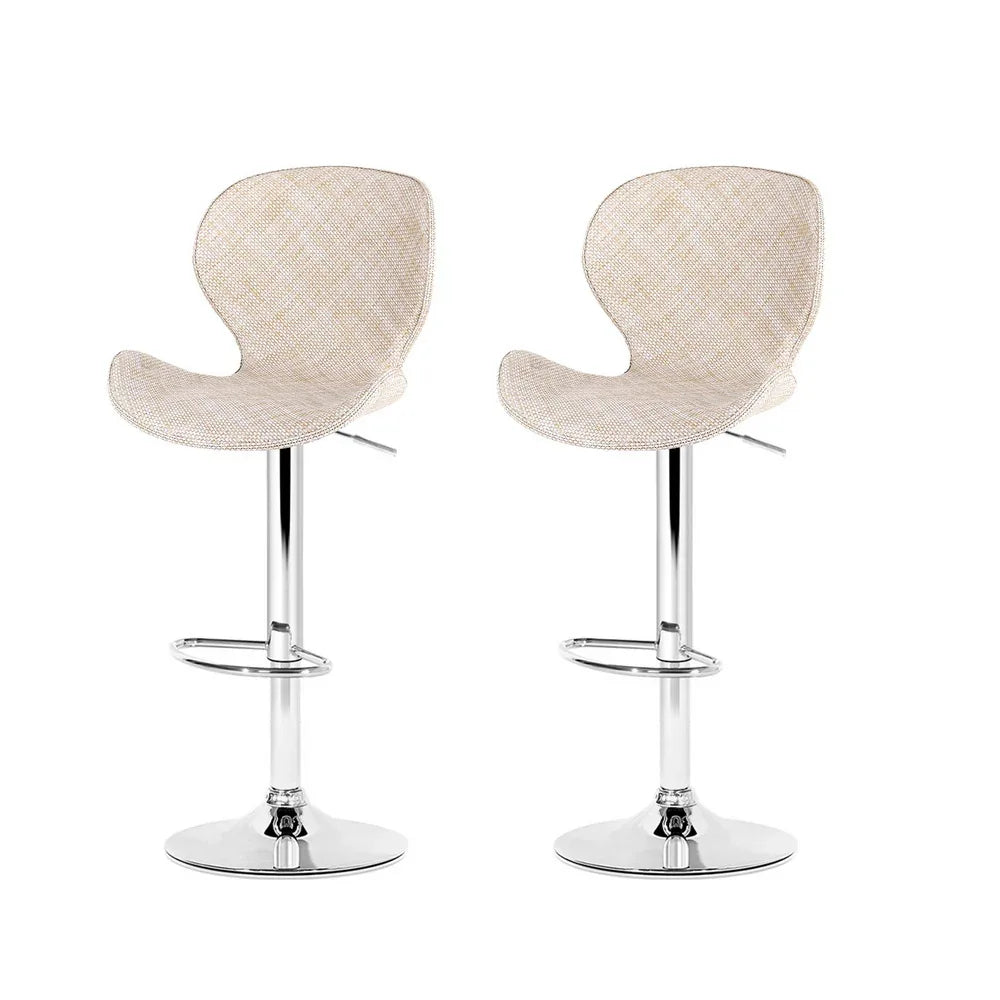 Artiss 2x Bar Stools Kitchen Swivel Gas Lift Counter Chair Wing PE Rattan Beige - Mekamart Australia