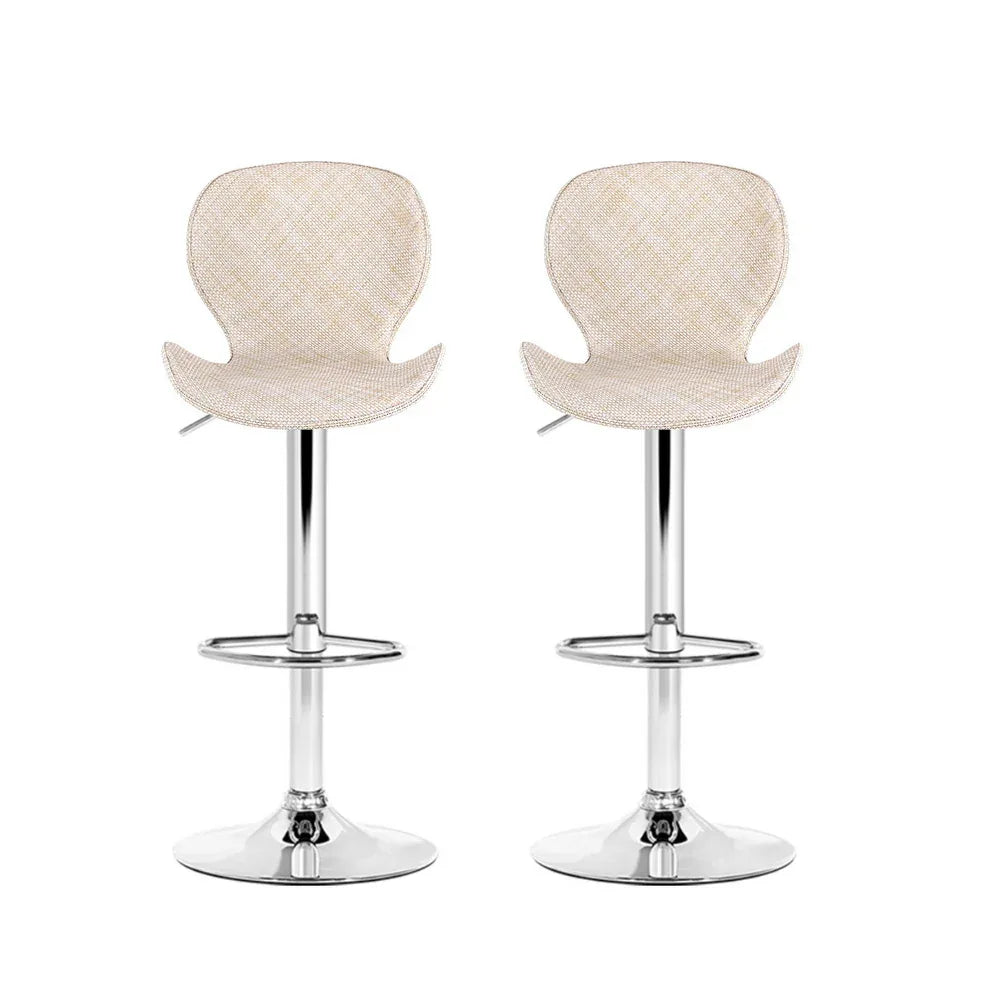 Artiss 2x Bar Stools Kitchen Swivel Gas Lift Counter Chair Wing PE Rattan Beige - Mekamart Australia