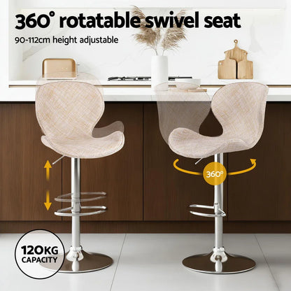 Artiss 2x Bar Stools Kitchen Swivel Gas Lift Counter Chair Wing PE Rattan Beige - Mekamart Australia