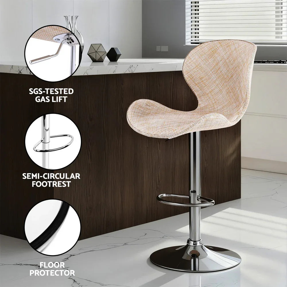Artiss 2x Bar Stools Kitchen Swivel Gas Lift Counter Chair Wing PE Rattan Beige - Mekamart Australia