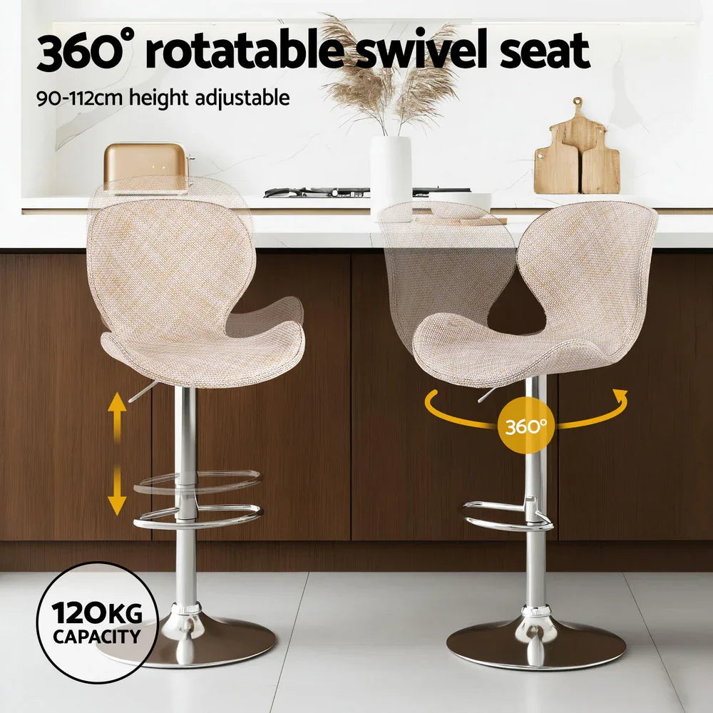 Artiss 4x Bar Stools Kitchen Swivel Gas Lift Counter Chair Wing PE Rattan Beige - Mekamart Australia