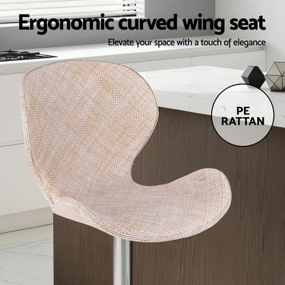 Artiss 4x Bar Stools Kitchen Swivel Gas Lift Counter Chair Wing PE Rattan Beige - Mekamart Australia