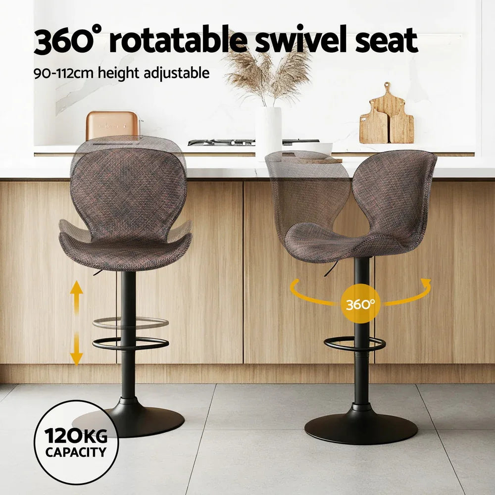 Artiss 2x Bar Stools Kitchen Swivel Gas Lift Counter Chair Wing PE Rattan Brown - Mekamart Australia