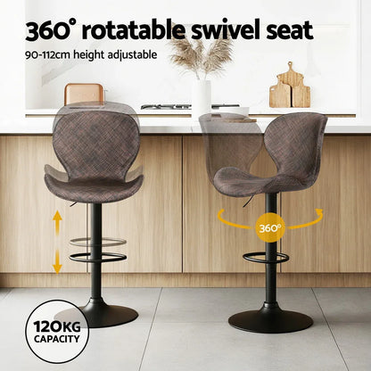 Artiss 2x Bar Stools Kitchen Swivel Gas Lift Counter Chair Wing PE Rattan Brown - Mekamart Australia