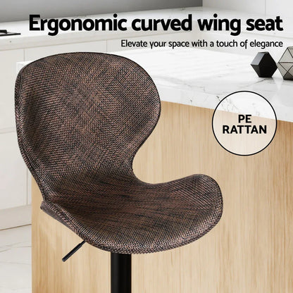 Artiss 4x Bar Stools Kitchen Swivel Gas Lift Counter Chair Wing PE Rattan Brown - Mekamart Australia