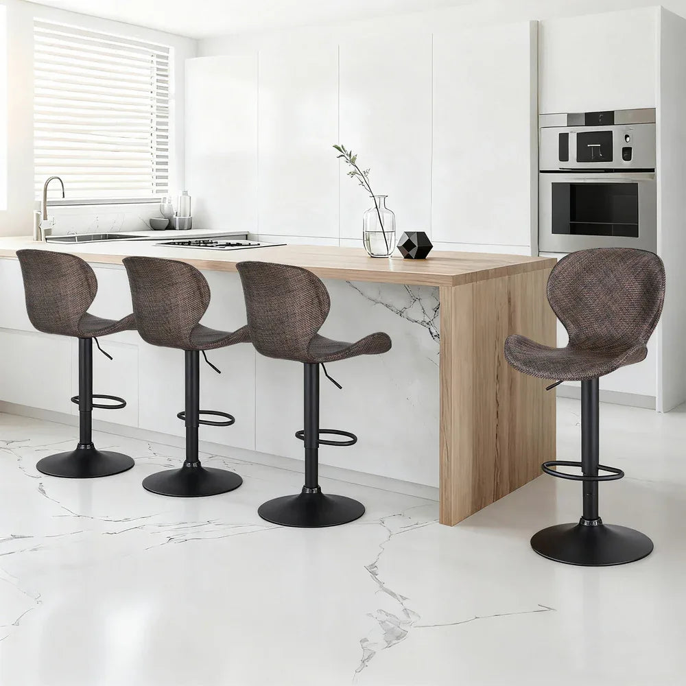 Artiss 4x Bar Stools Kitchen Swivel Gas Lift Counter Chair Wing PE Rattan Brown - Mekamart Australia