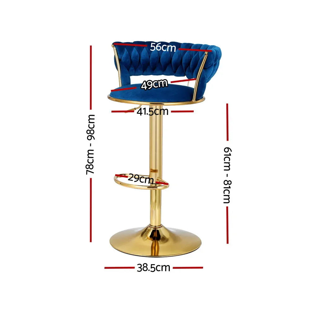 Artiss 2x Bar Stools Gas Lift Velvet Woven Backrest Navy - Mekamart Australia