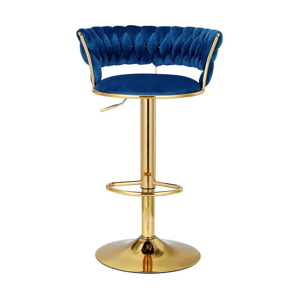 Artiss 2x Bar Stools Gas Lift Velvet Woven Backrest Navy - Mekamart Australia