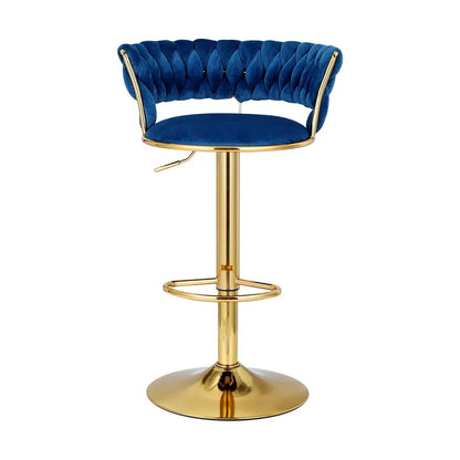 Artiss 2x Bar Stools Gas Lift Velvet Woven Backrest Navy - Mekamart Australia