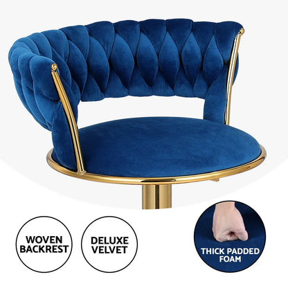 Artiss 2x Bar Stools Gas Lift Velvet Woven Backrest Navy - Mekamart Australia