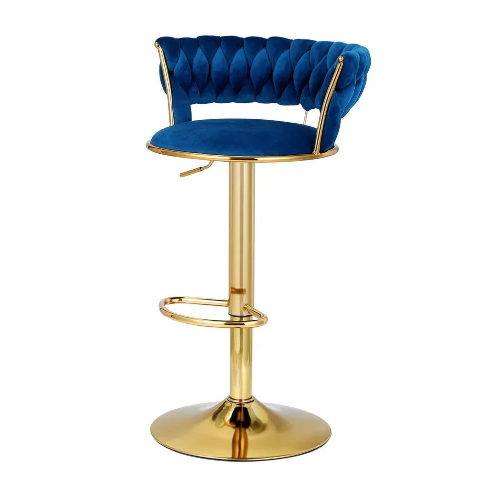 Artiss 2x Bar Stools Gas Lift Velvet Woven Backrest Navy - Mekamart Australia
