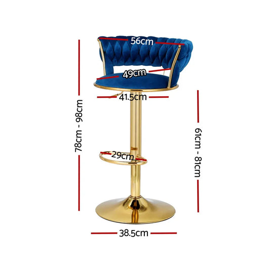 Artiss 4x Bar Stools Gas Lift Velvet Woven Backrest Navy - Mekamart Australia