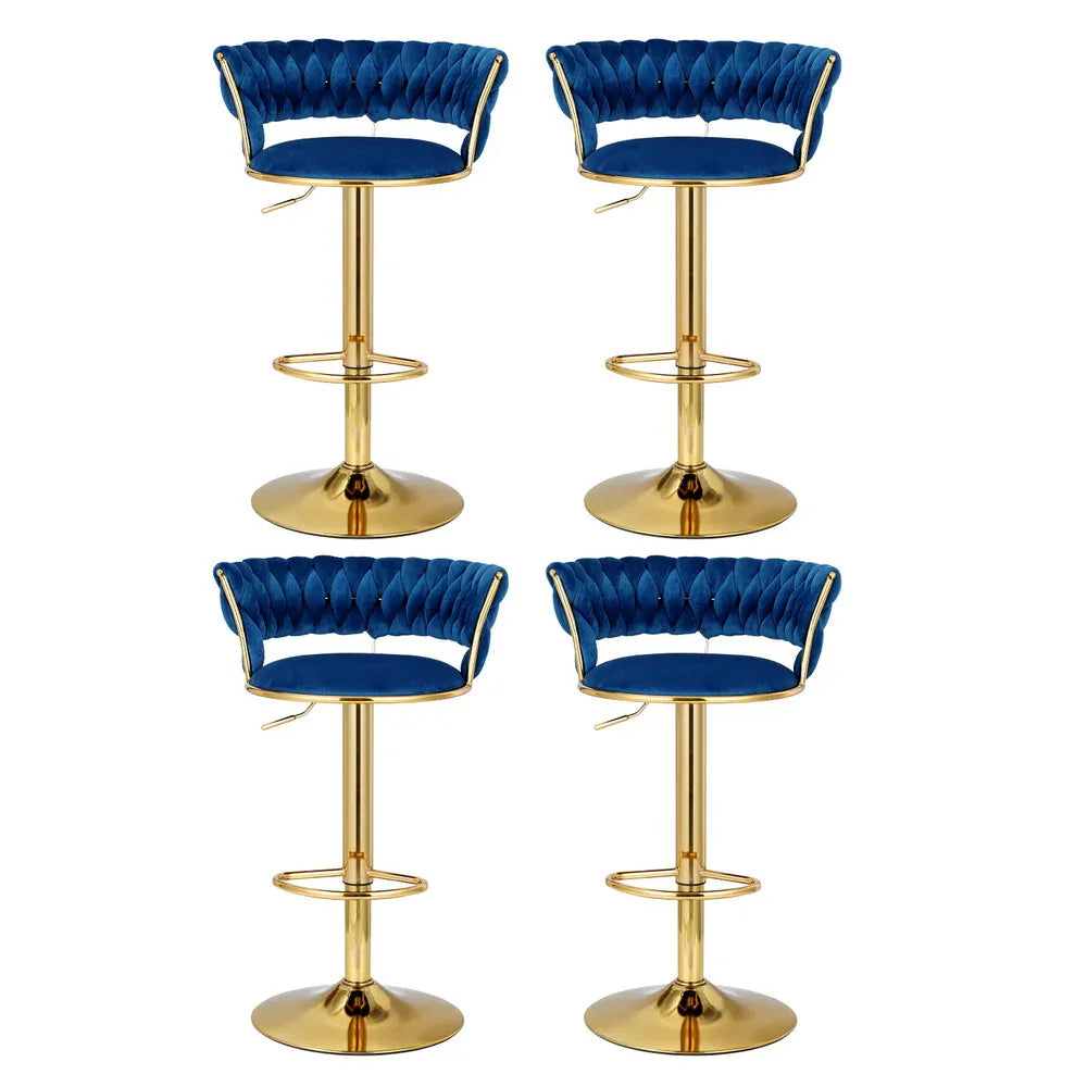 Artiss 4x Bar Stools Gas Lift Velvet Woven Backrest Navy - Mekamart Australia