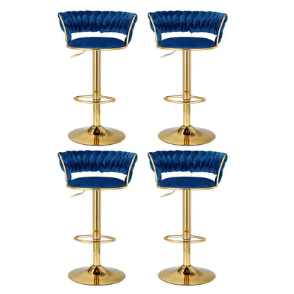Artiss 4x Bar Stools Gas Lift Velvet Woven Backrest Navy - Mekamart Australia