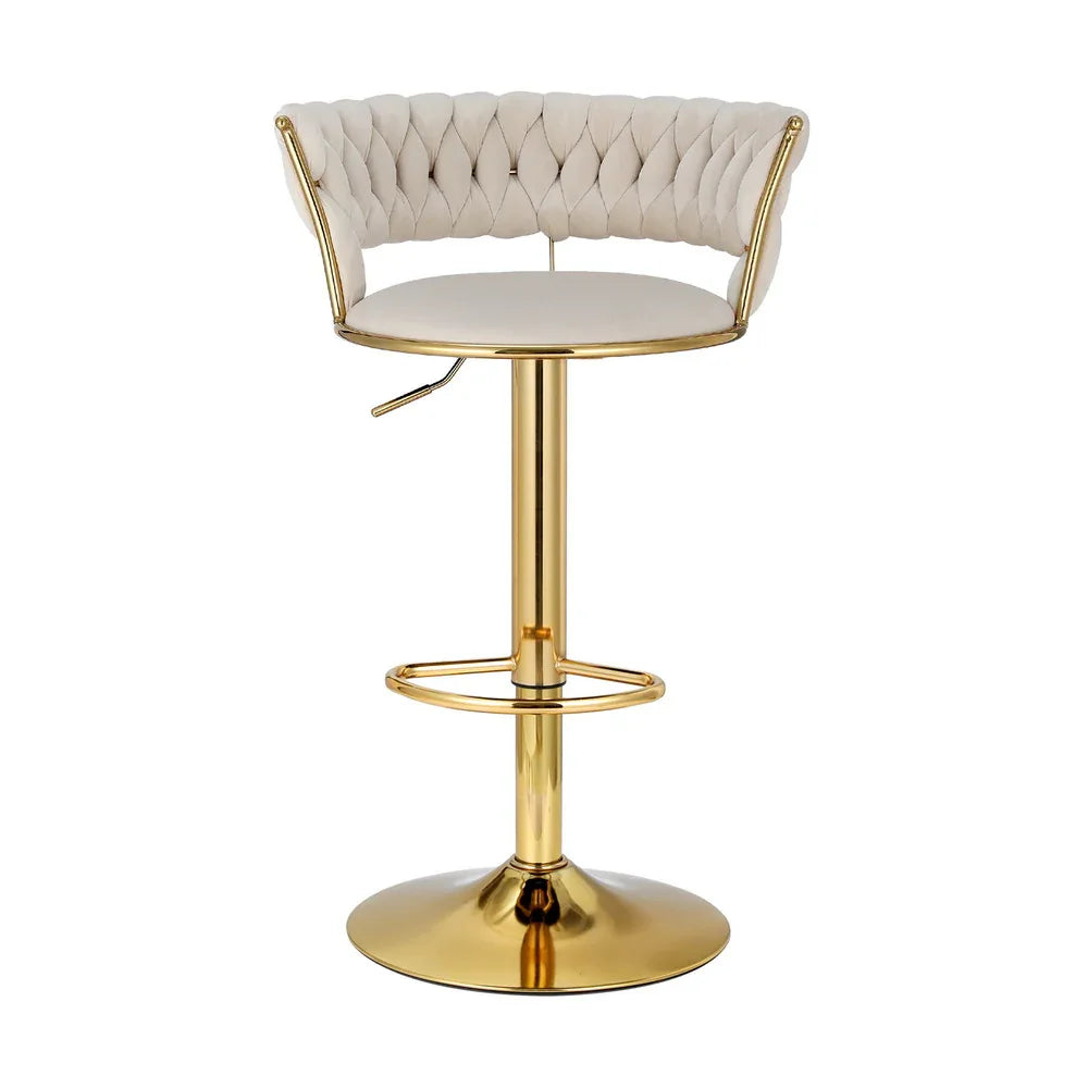 Artiss Bar Stools Gas Lift Velvet Woven Backrest Ivory - Mekamart Australia