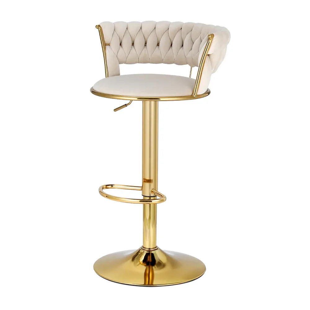 Artiss Bar Stools Gas Lift Velvet Woven Backrest Ivory - Mekamart Australia