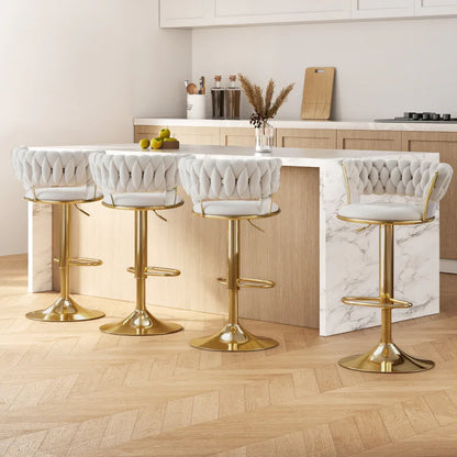Artiss 4x Bar Stools Gas Lift Velvet Woven Backrest Ivory - Mekamart Australia