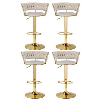 Artiss 4x Bar Stools Gas Lift Velvet Woven Backrest Ivory - Mekamart Australia