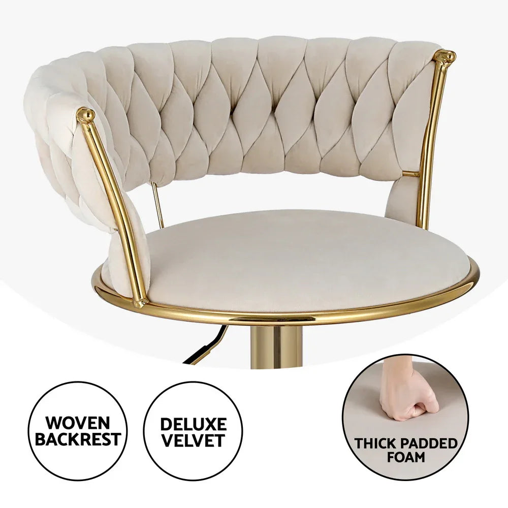 Artiss 4x Bar Stools Gas Lift Velvet Woven Backrest Ivory - Mekamart Australia