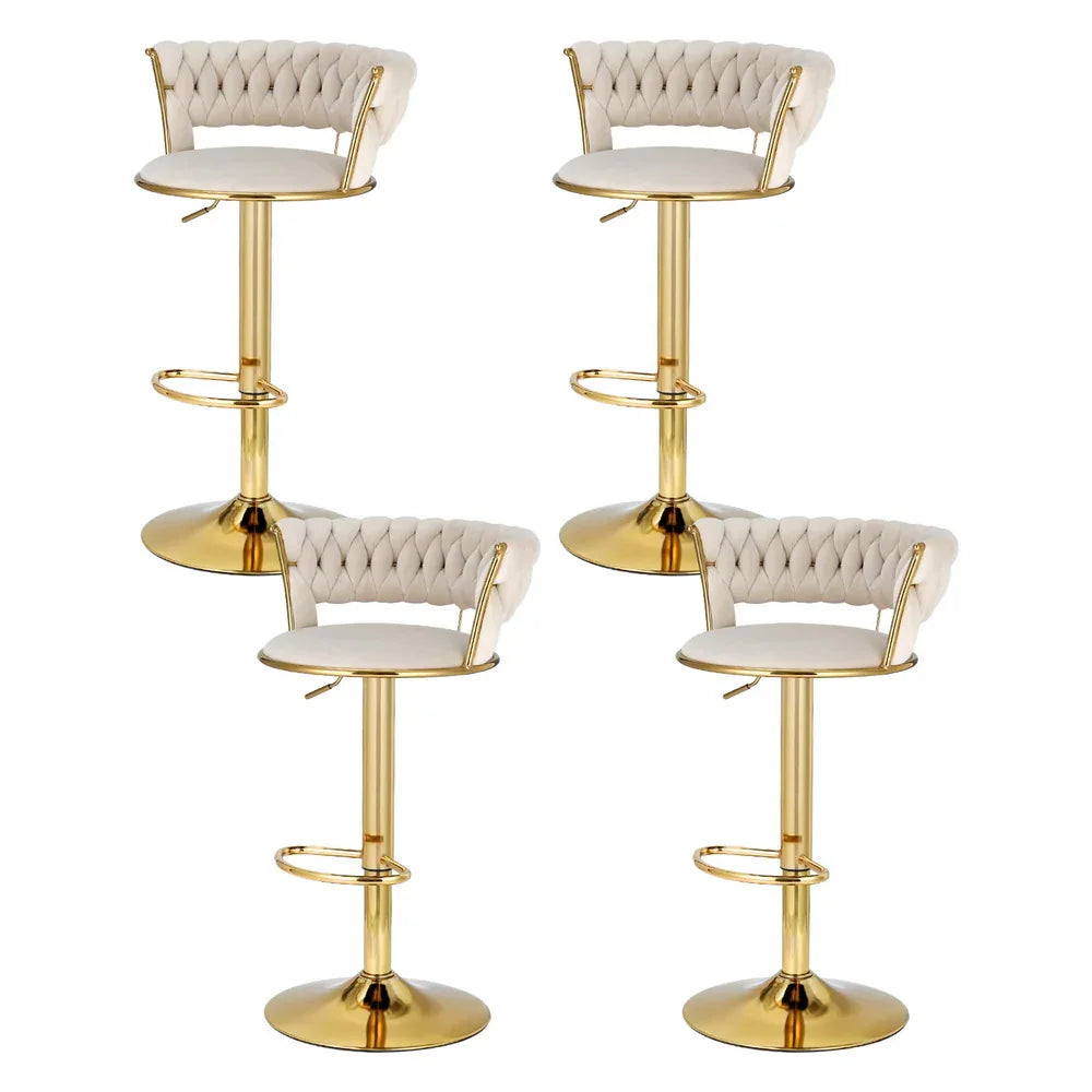 Artiss 4x Bar Stools Gas Lift Velvet Woven Backrest Ivory - Mekamart Australia