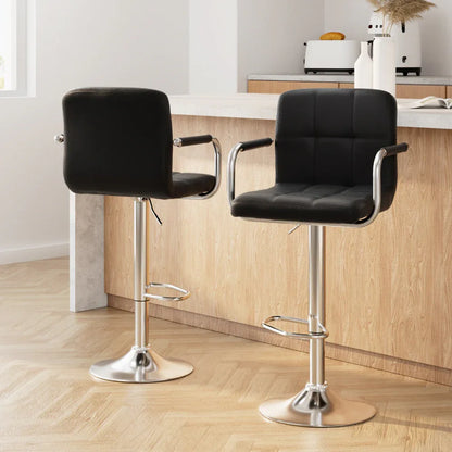 Artiss 2x Bar Stools Leather Gas Lift w/Armrest Black - Mekamart Australia