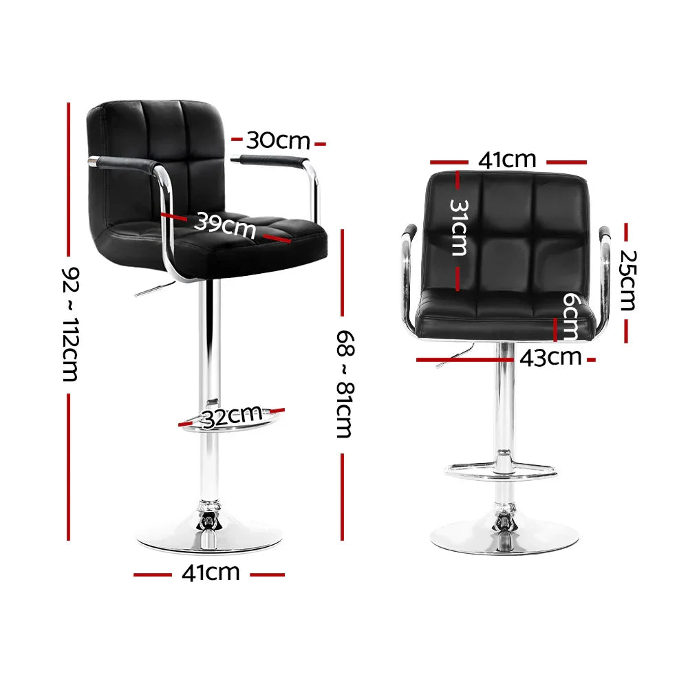 Artiss 2x Bar Stools Leather Gas Lift w/Armrest Black - Mekamart Australia