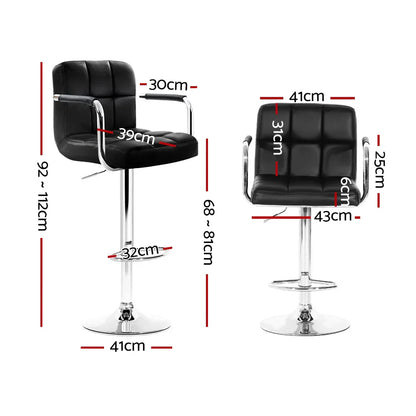 Artiss 2x Bar Stools Leather Gas Lift w/Armrest Black - Mekamart Australia