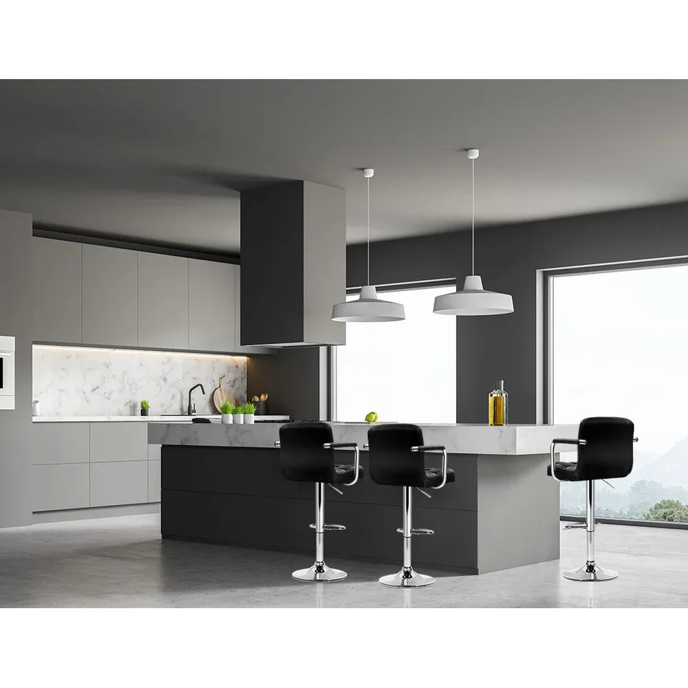 Artiss 2x Bar Stools Leather Gas Lift w/Armrest Black - Mekamart Australia