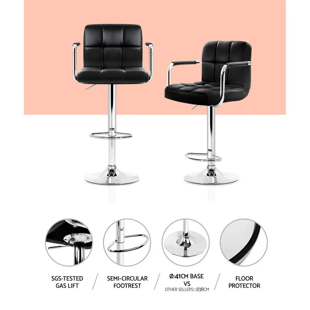Artiss 2x Bar Stools Leather Gas Lift w/Armrest Black - Mekamart Australia