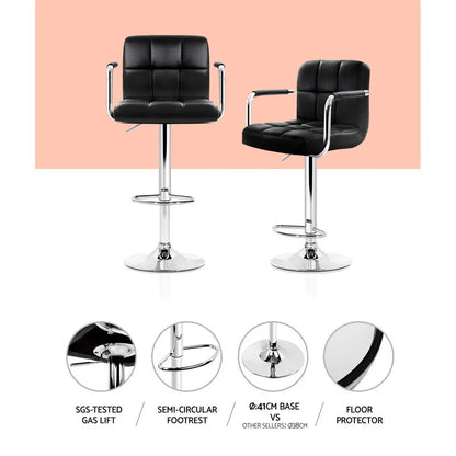 Artiss 2x Bar Stools Leather Gas Lift w/Armrest Black - Mekamart Australia