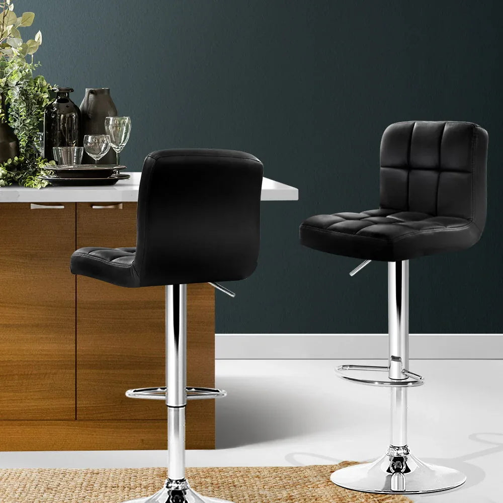 Artiss 2x Bar Stools Leather Gas Lift w/Armrest Black - Mekamart Australia