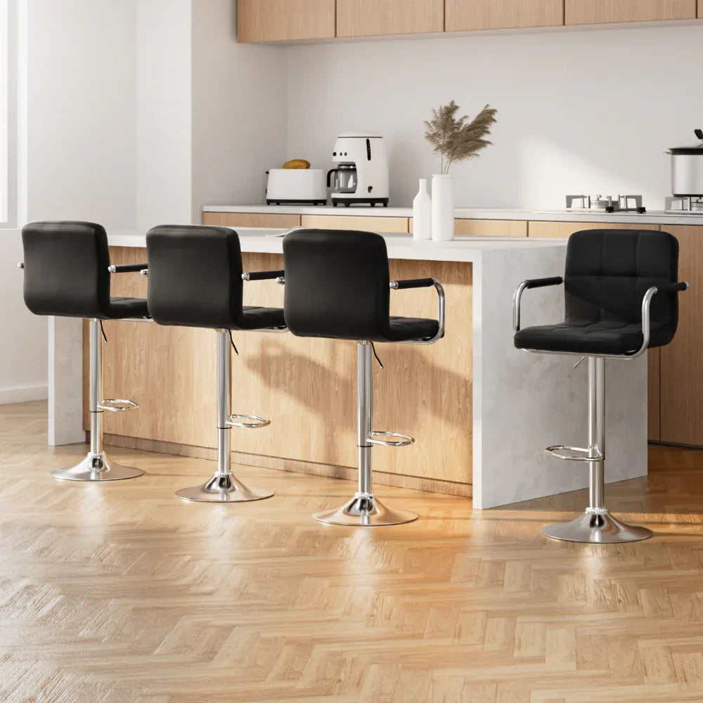 Artiss 4x Bar Stools Leather Gas Lift w/Armrest Black - Mekamart Australia